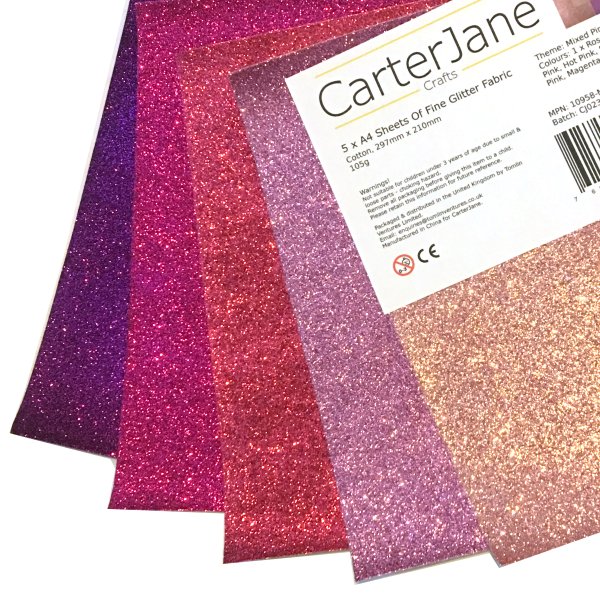 A4 Fine Glitter Fabric Sheets 5 Pack All The Pinks From Carter Jane